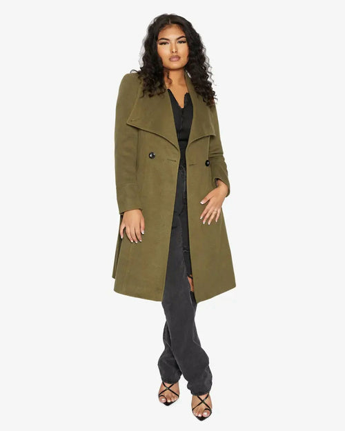 De La Creme Womens Waterfall Lapel Double Breasted Duster Coat