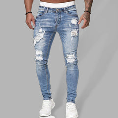 Men's Solid Color Ripped Stretch Skinny Distressed Jeans