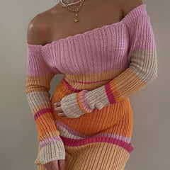 Off-Shoulder Knitted Long Dress - Love Couture Clothing