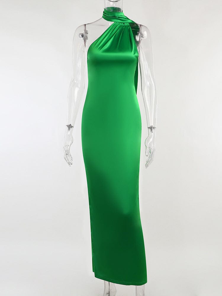 Satin Backless Maxi Dress Gown Halter Sleeveless Backless Bodycon Long