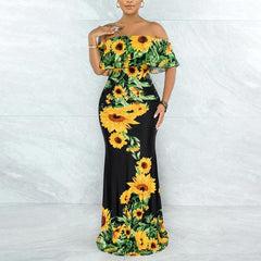 Sexy Off Shoulder Ruffle Maxi Dress