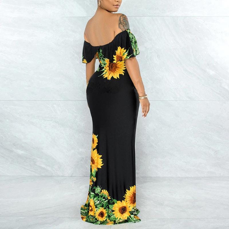 Sexy Off Shoulder Ruffle Maxi Dress